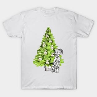 Dalmatian Christmas scene with Christmas Tree and Santa Hat T-Shirt